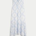 Strapless Smocked Maxi Dress - white pattern