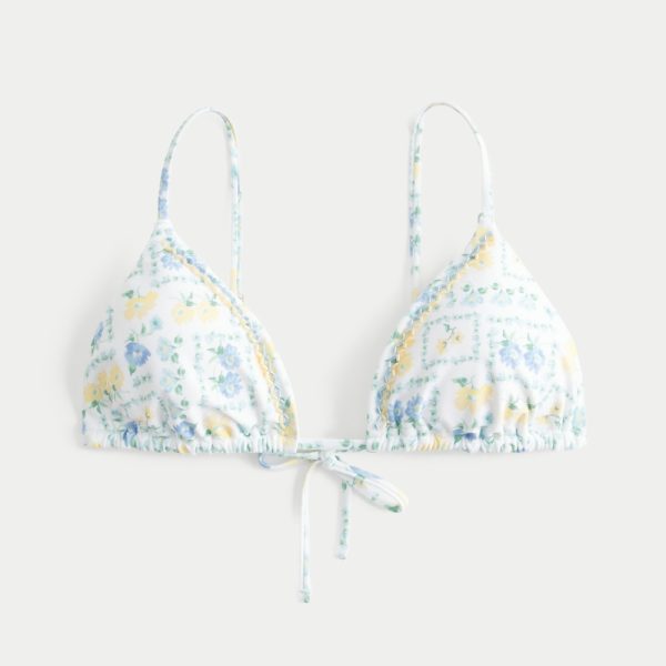 Embellished Triangle Bikini Top - white floral