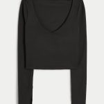 Gilly Hicks Active Recharge Long-Sleeve Plunge Top - black