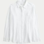 Oversized Linen-Blend Shirt - green stripe