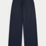Knit Baggy Pull-On Pants - navy blue
