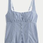 Button-Through Blouse - blue plaid