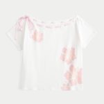 Easy Off-the-Shoulder Tie T-Shirt - cloud white