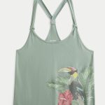 Easy Trend Drop Tropical Bird Graphic Tank - green
