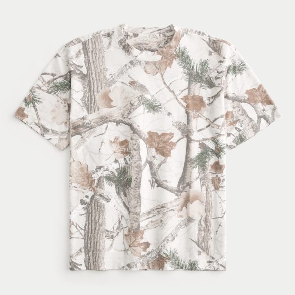 Boxy Heavyweight Washed Crew T-Shirt - cream camo
