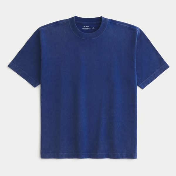 Boxy Heavyweight Washed Crew T-Shirt - washed blue
