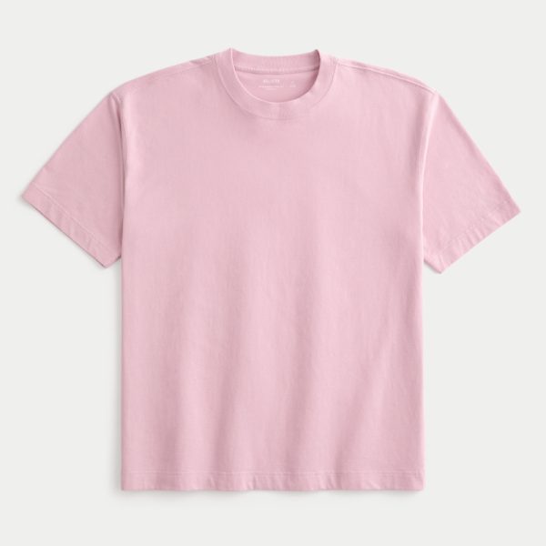 Boxy Heavyweight Washed Crew T-Shirt - pink