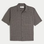 Boxy Short-Sleeve Pocket Shirt - brown plaid