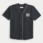 Boxy Montauk Graphic Baseball Jersey - faded black