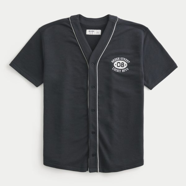 Boxy Montauk Graphic Baseball Jersey - faded black