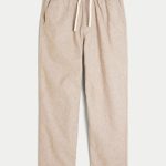 Linen-Blend Loose Pull-On Pants - tan