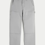 Leopard Print Baggy Painter Jeans - dark gray