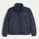 Boxy Mock-Neck Puffer Jacket - navy