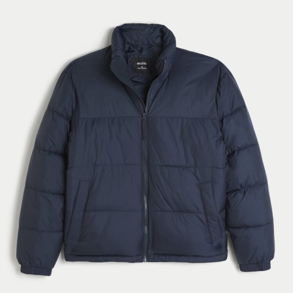 Boxy Mock-Neck Puffer Jacket - navy
