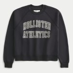 Boxy Crop Logo Graphic Crew Sweatshirt - faded black