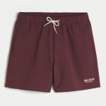 Mid-Thigh Seersucker Volley Swim Trunks - maroon stripe