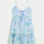 Babydoll Mini Dress - light blue floral