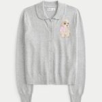 Easy Bow Pattern Cardigan - light heather grey