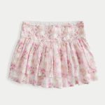 Mid-Rise Smocked Crinkle Voile Mini Skort - white floral