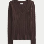 Cable-Knit Icon V-Neck Sweater - espresso