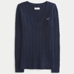 Cable-Knit Icon V-Neck Sweater - navy blue