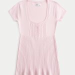 Short-Sleeve Henley Babydoll Top - light pink