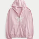 Oversized Graphic Zip-Up Hoodie - light lilac