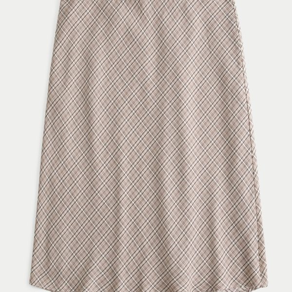 Plaid Midaxi Skirt - light brown plaid