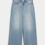 Low-Rise Light Wash Foldover Waist Super Baggy Jeans - light