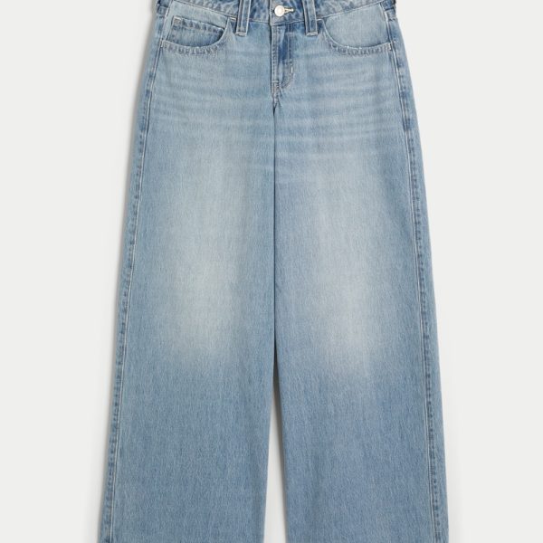 Low-Rise Light Wash Foldover Waist Super Baggy Jeans - light