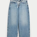 Low-Rise Light Wash Foldover Waist Super Baggy Jeans - medium
