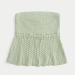 Crochet-Style Strapless Sweater Tube Top - pistachio