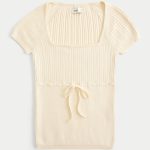 Short-Sleeve Square Neck Sweater - ivory