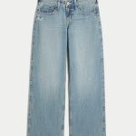 Low-Rise Dark Wash Foldover Waist Baggy Jeans - medium