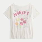 Oversized Off-the-Shoulder Graphic Tee - cloud white floral