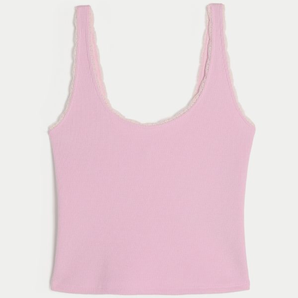Gilly Hicks Cozy Waffle Lace Trim Tank - blush pink