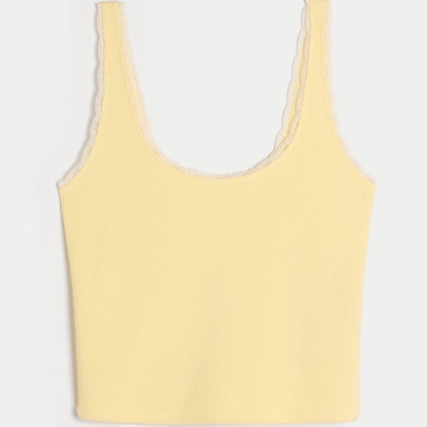 Gilly Hicks Cozy Waffle Lace Trim Tank - buttercream