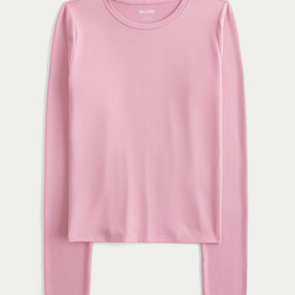 Seamless Fabric Long-Sleeve Crew Top - rose