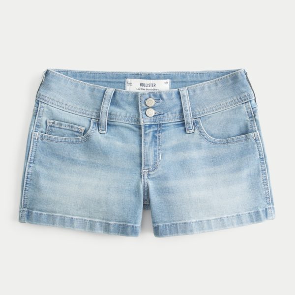 Low-Rise Dark Wash Embroidered Denim Shortie Shorts - light