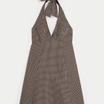 Open Back Halter Mini Dress - espresso check