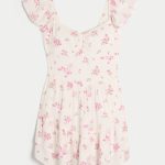 Cinch-Bust Mini Skort Dress - white and pink floral