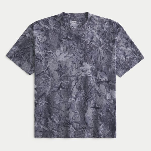 Boxy Heavyweight Washed Crew T-Shirt - gray blue camo