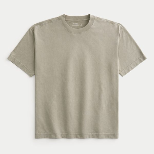 Boxy Heavyweight Washed Crew T-Shirt - washed light olive
