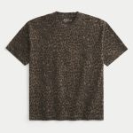 Boxy Heavyweight Washed Crew T-Shirt - dark brown print