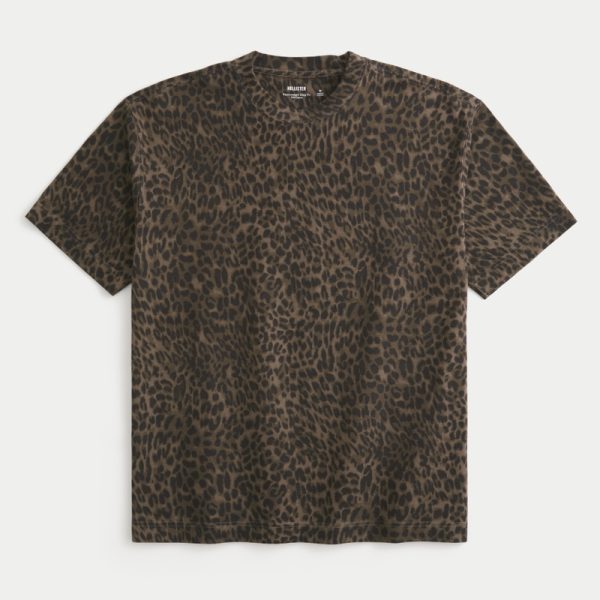 Boxy Heavyweight Washed Crew T-Shirt - dark brown print