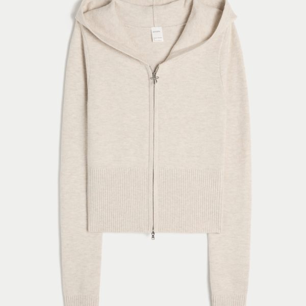 Gilly Hicks Zip-Up Sweater Hoodie - light heather oatmeal