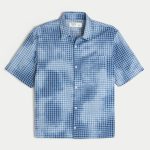 Boxy Short-Sleeve Pocket Shirt - washed blue plaid