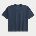 Boxy Heavyweight Crop Crew T-Shirt - washed navy