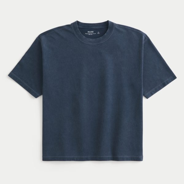 Boxy Heavyweight Crop Crew T-Shirt - washed navy