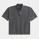 Boxy Crop Washed Polo - faded black